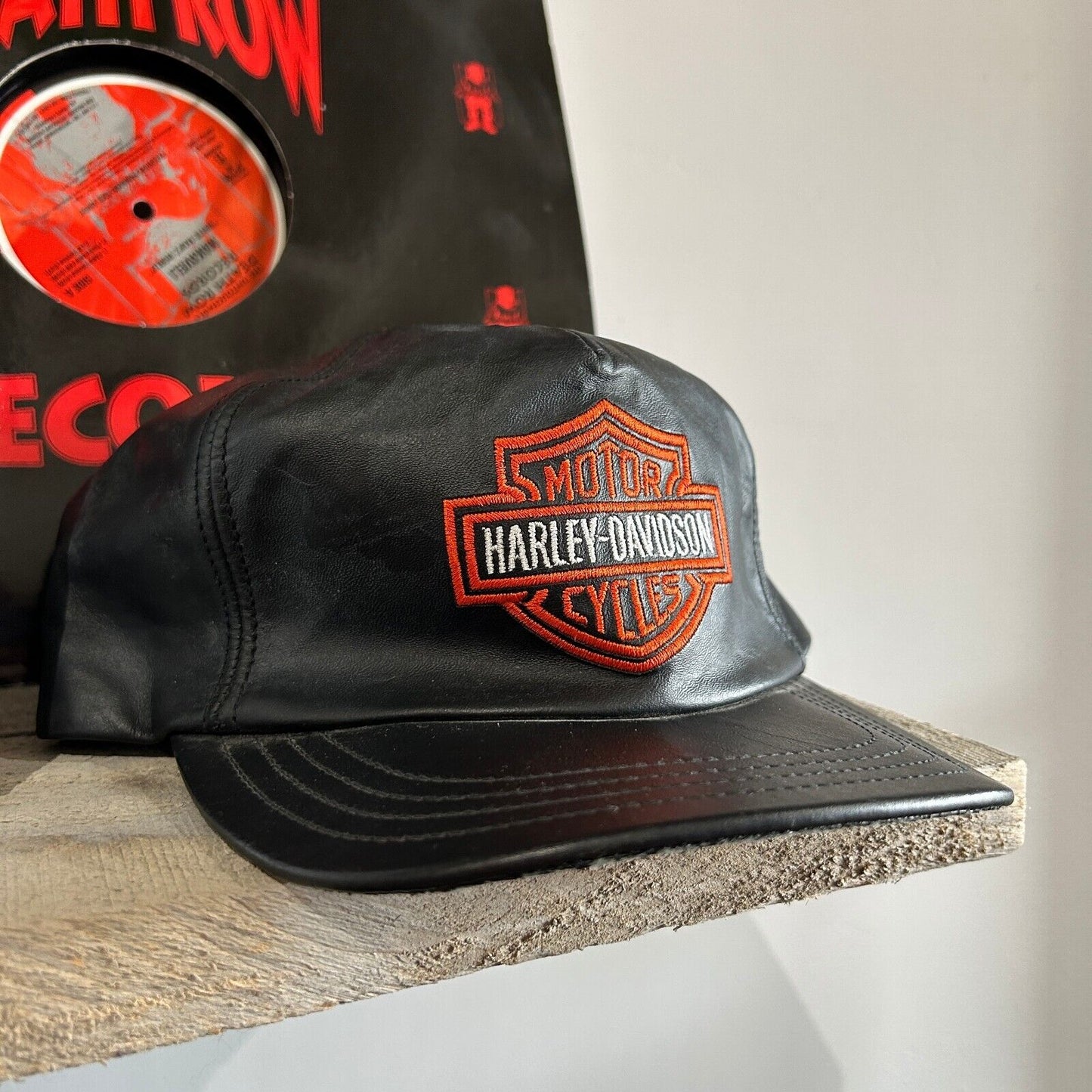 VINTAGE 90s | Harley Davidson Genuine Leather Cap Hat One Size Adult MadeinUSA