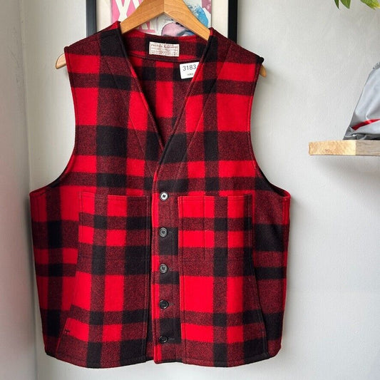 VINTAGE | CC Filson Red Buffalo Plaid Wool Mackinaw Vest Jacket sz L