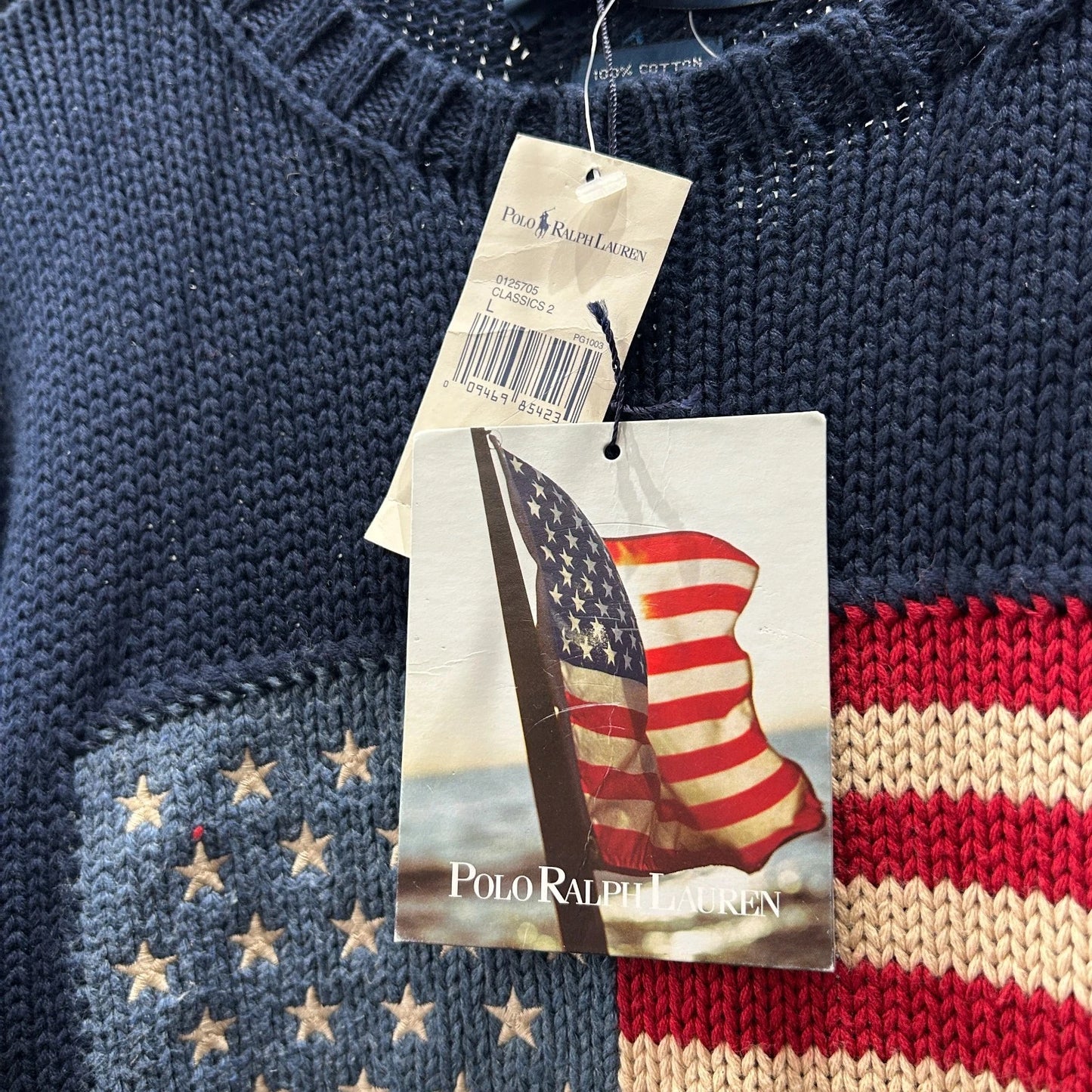 VINTAGE 90s - 00s | POLO By Ralph Lauren USA Flag Knit Sweater sz L NWT