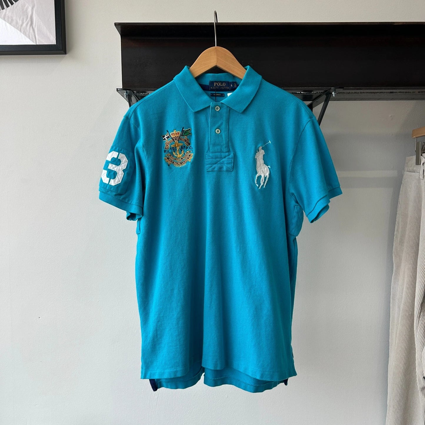 VINTAGE | Polo by Ralph Lauren Big Pony Bleeker St NY Blue Polo Shirt sz L