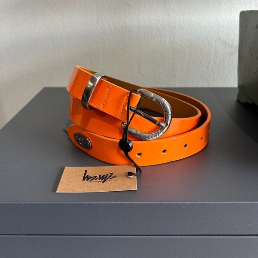 STUSSY Patent Leather Orange Belt NWT sz L/XL