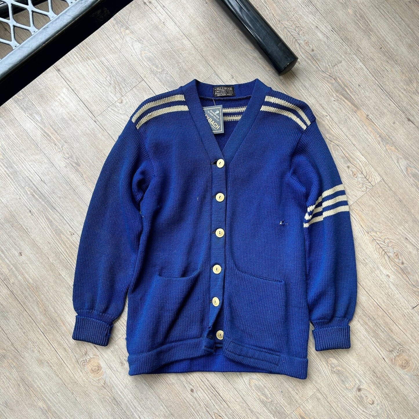 VINTAGE 50s-60 | Englewool Varsity Wool Knit Cardigan Sweater sz S-M Adult