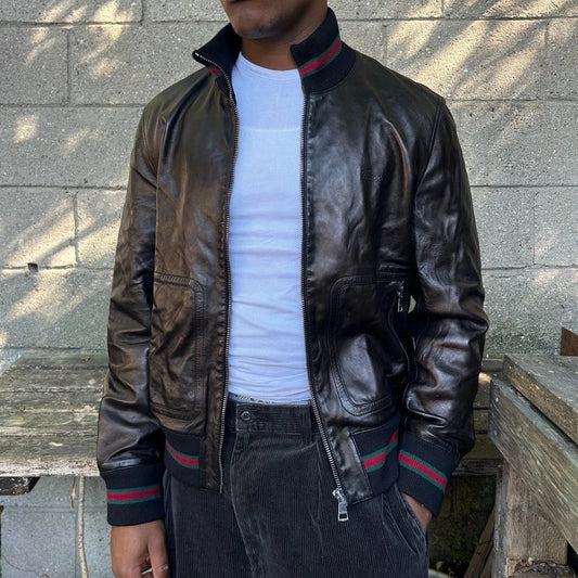 GUCCI by Tom Ford | Web Line Vintage Leather Jacket sz 56