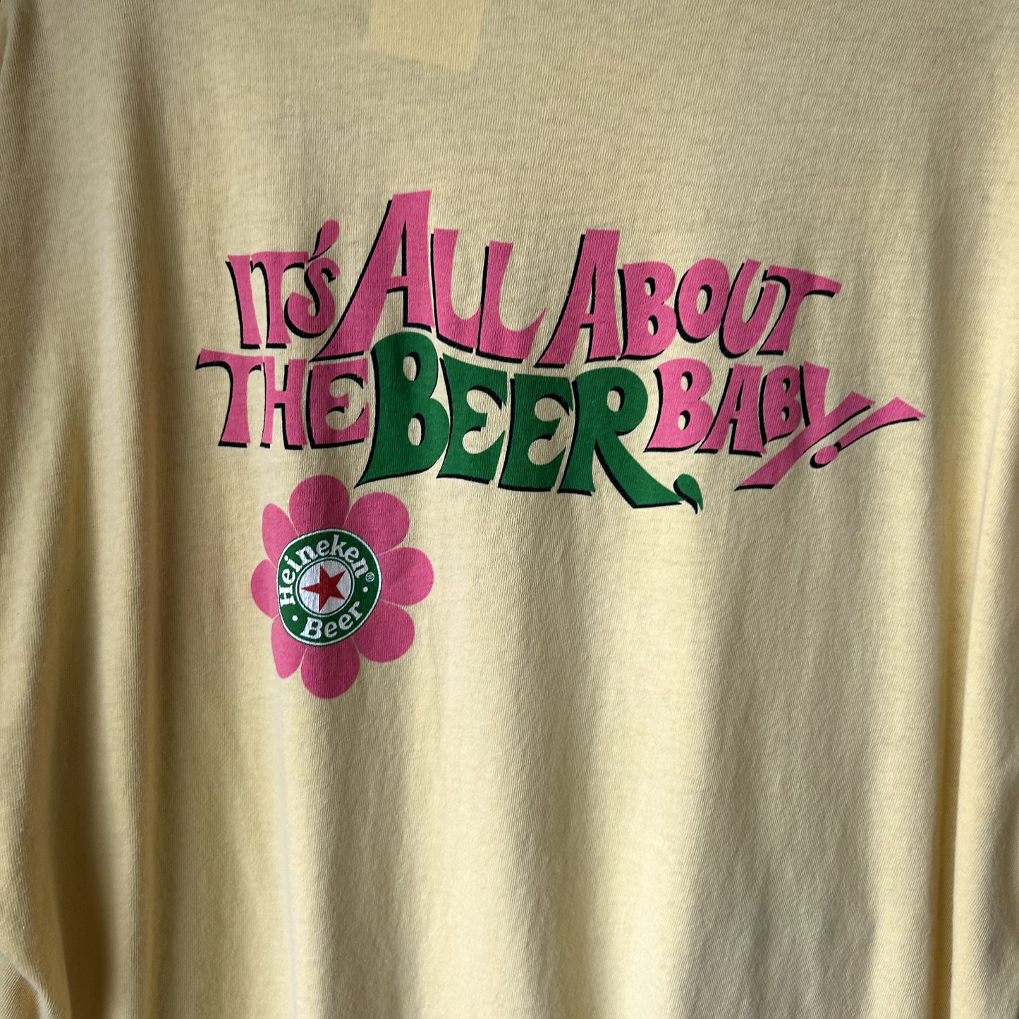 VINTAGE | Austin Powers Heineken Beer Graphic T-Shirt XL Adult Yellow