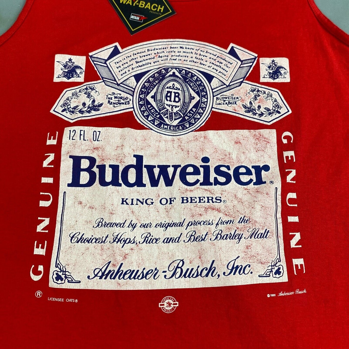 VINTAGE 1991 Budweiser King Of Beers Sleeveless Tank T-Shirt sz Medium Men Adult