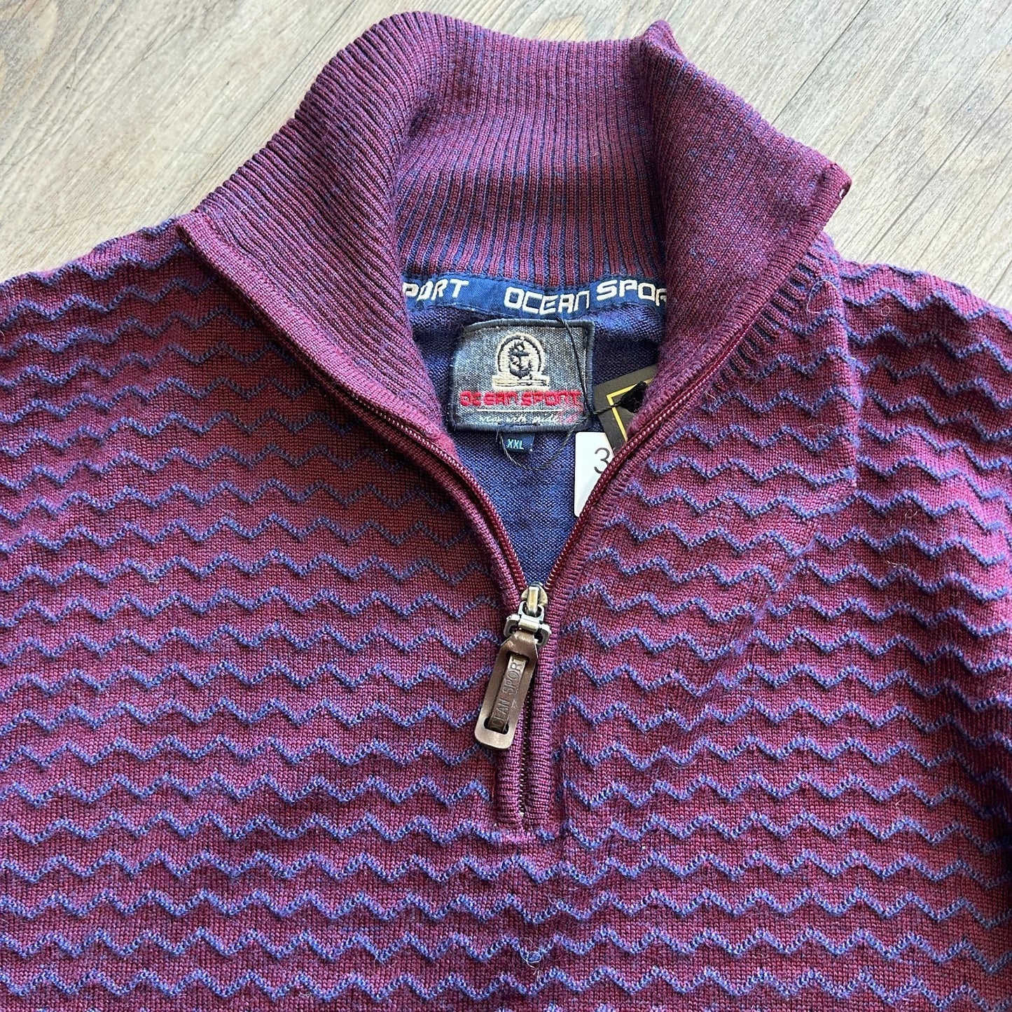VINTAGE | Ocean Sport Merino Wool 1/4 Zip 3D Knit Sweater sz L/XL