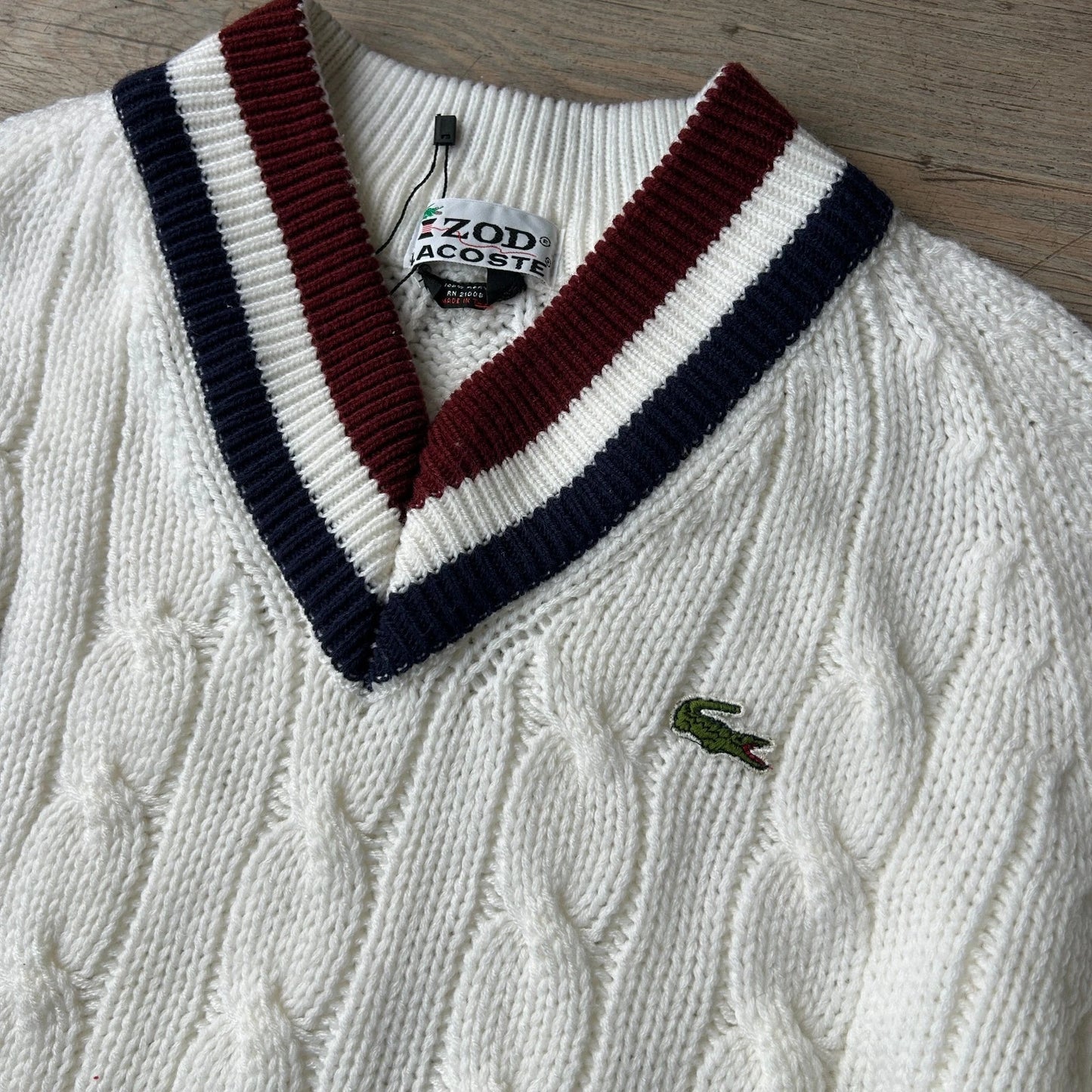VINTAGE | Izod Lacoste Cable Knit Tennis Cricket Sweater sz L
