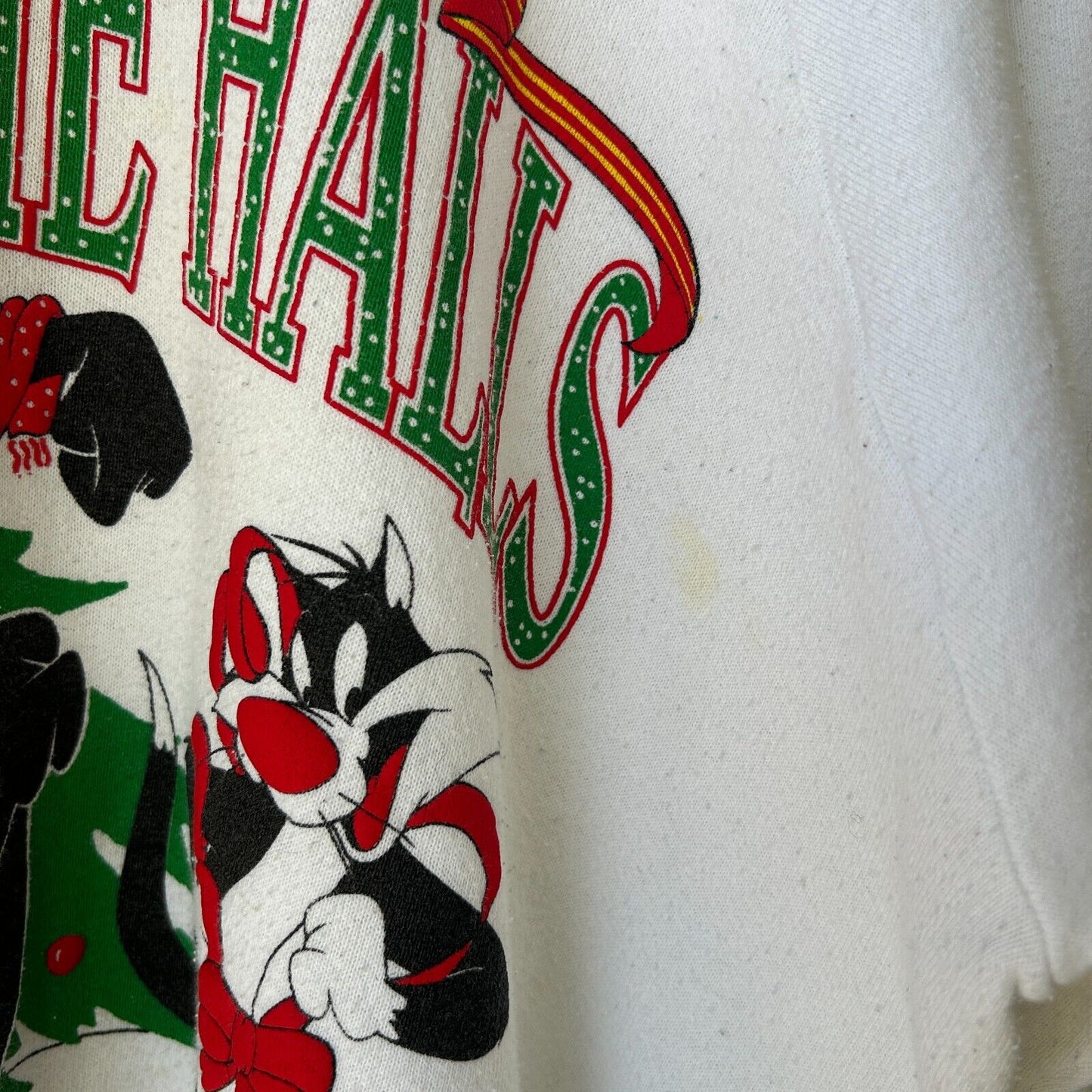 VINTAGE 90s | Duck The Halls Warner Bros Cartoon Crew Sweater sz L Adult