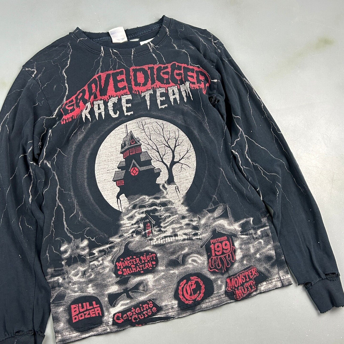 VINTAGE Grave Digger Race Team All Over Print Long Sleeve T-Shirt sz Sm Adult