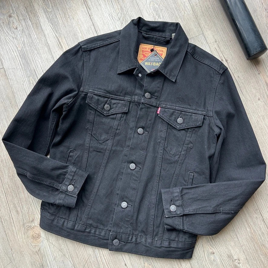 VINTAGE | Levis Red Tab Black Denim Trucker Jean Jacket sz S