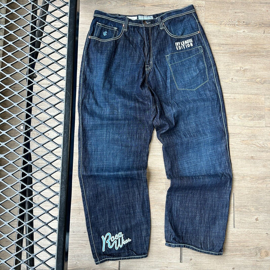 VINTAGE Y2K | ROCAWEAR Contrast Stitching Baggy Denim Jeans Pants sz W40 L34