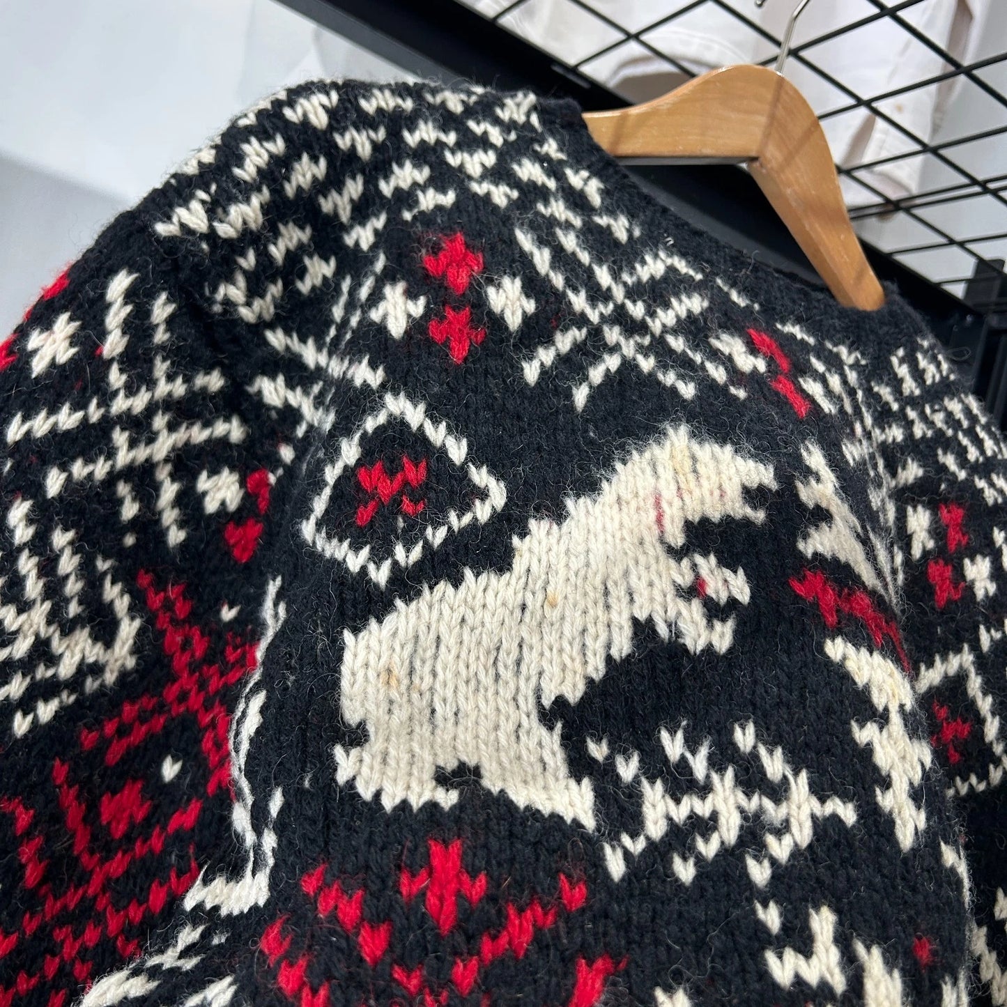 VINTAGE 80s | Ralph Lauren Nordic Snow Bear Wool Hand Knit Sweater sz M