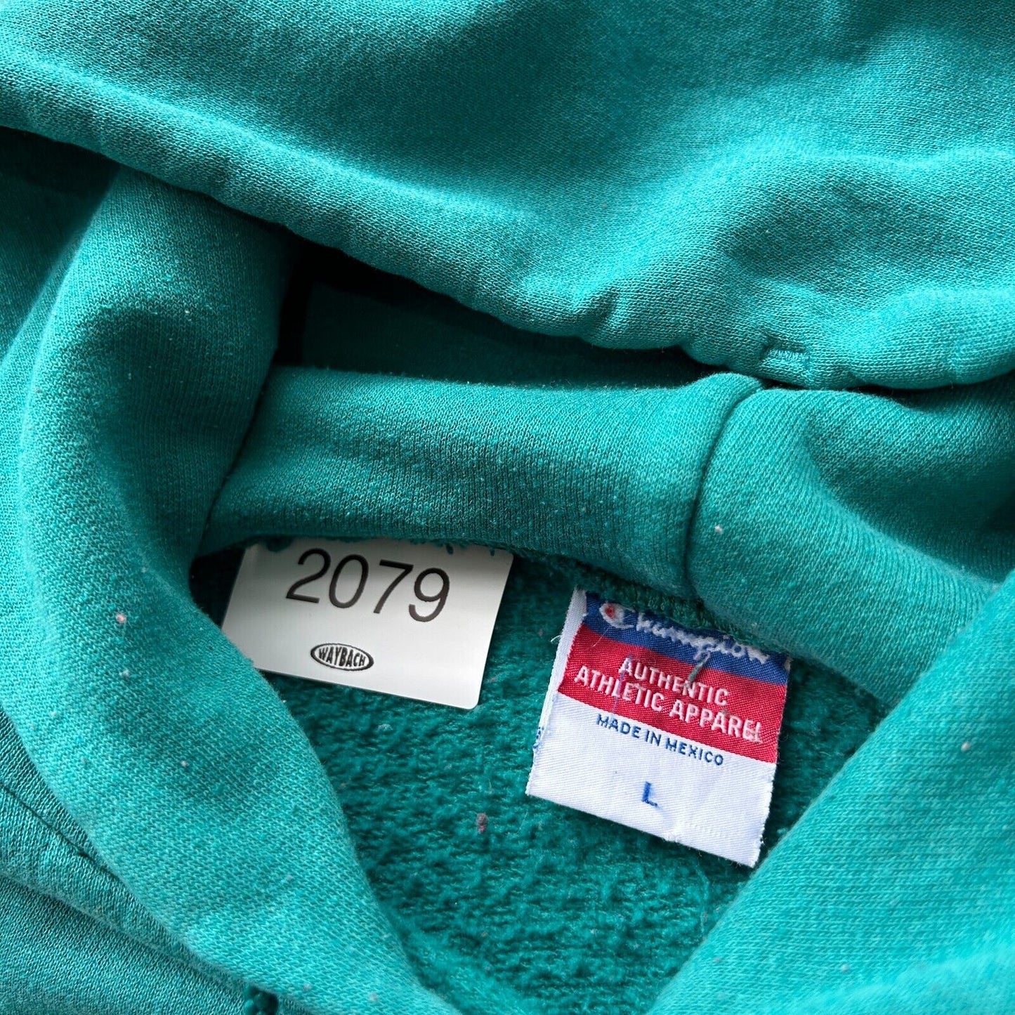 VINTAGE | WISCONSIN Teal Champion Hoodie Sweater sz L Adult
