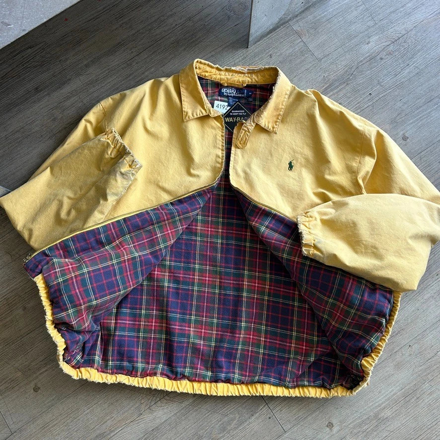 VINTAGE 90s | Polo By Ralph Lauren Faded Thrashed Yellow Harrington Jacket sz XL