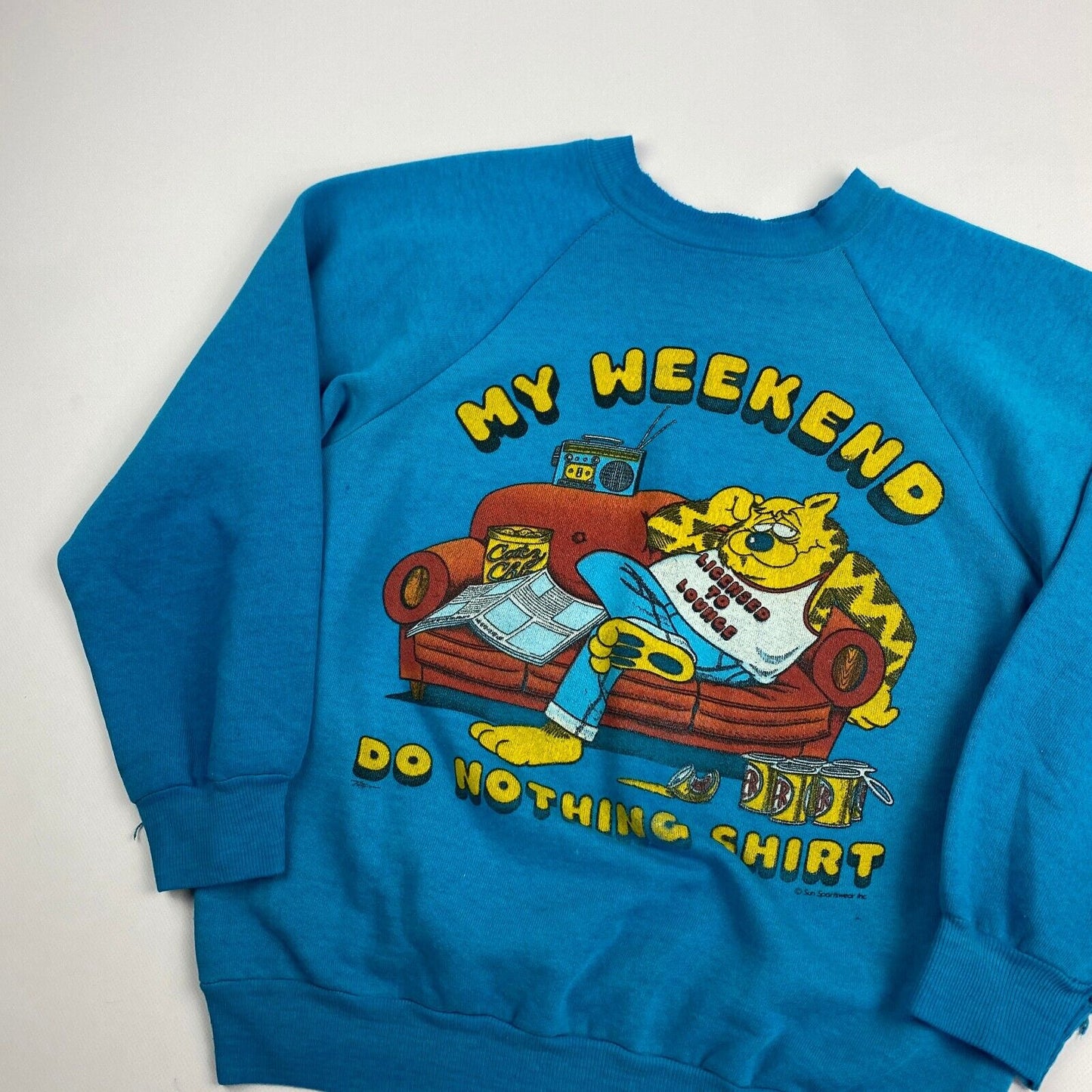 VINTAGE 90s My Weekend Do Nothing Blue Crewneck Sweater sz Medium Men