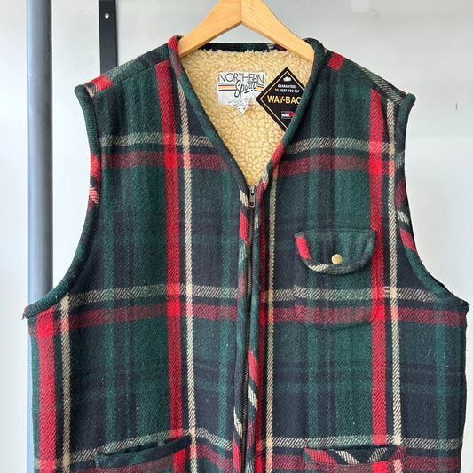 VINTAGE | Northern Spirit Wool Blend Plaid Sherpa Lined Vest Jacket sz M/L