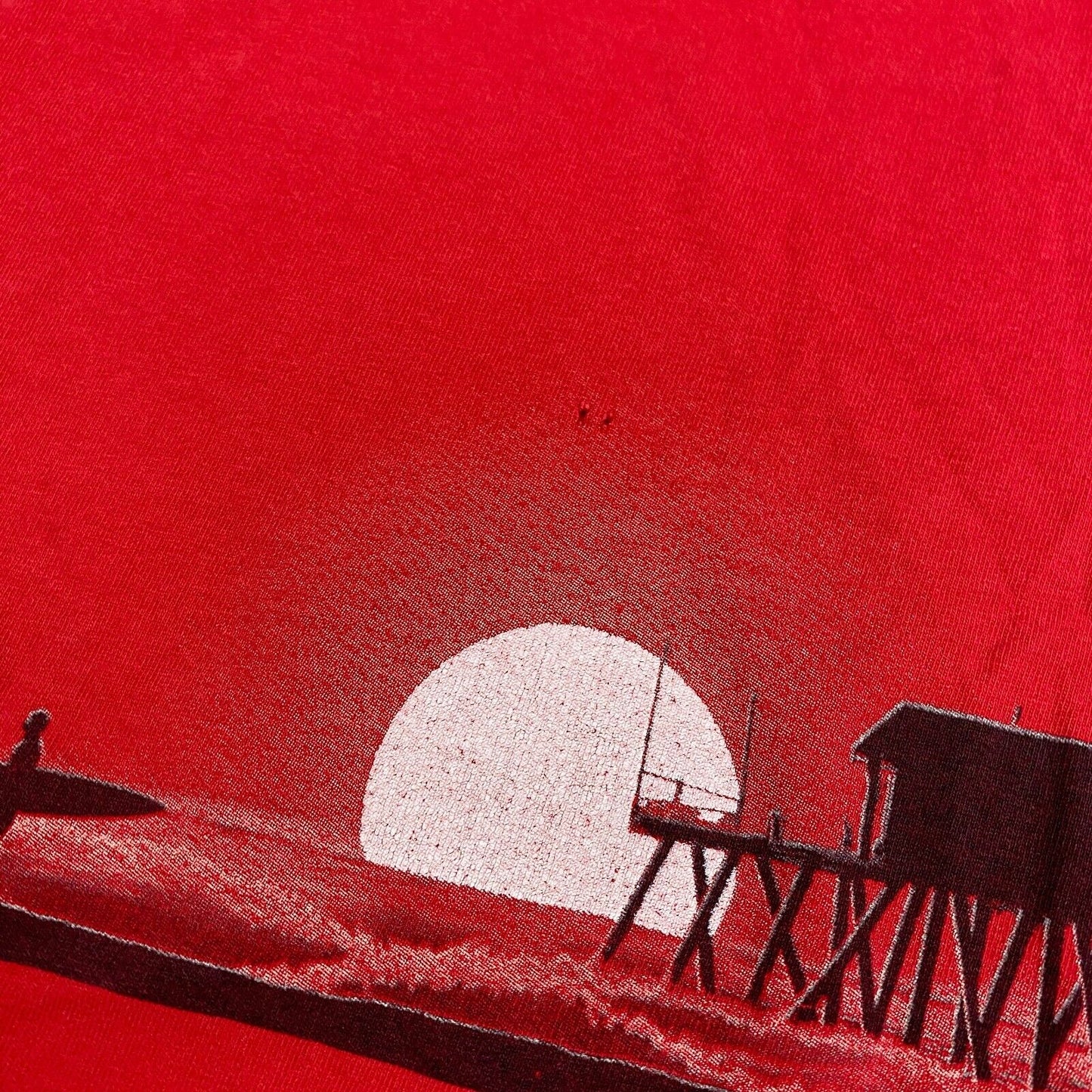 VINTAGE 90s Ocean Beach California Wrap Surf Print Red T-Shirt sz Large Adult