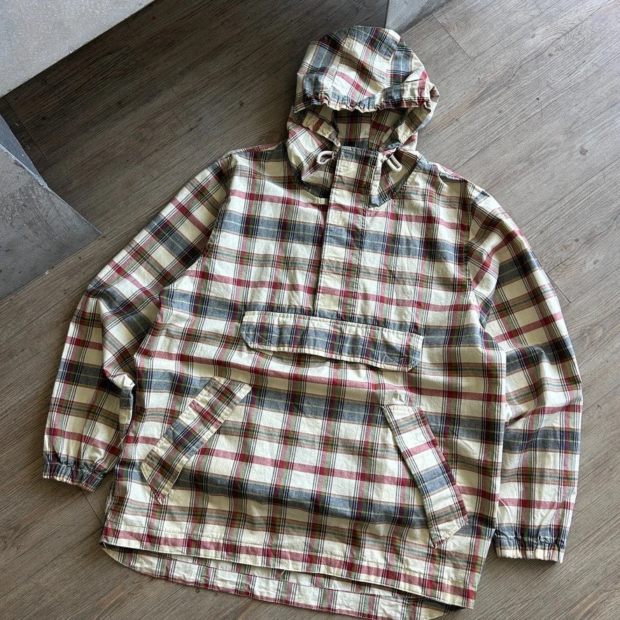 VINTAGE 90s | GAP Plaid Cotton Canvas 1/4 Zip Anorak Jacket sz S/M
