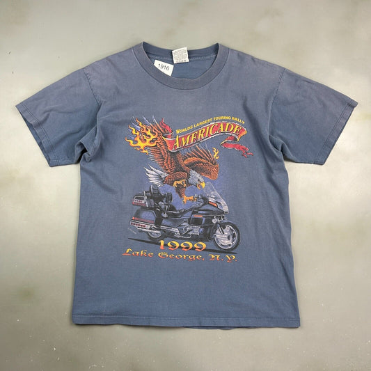 VINTAGE 90s | Americade Motorcycle Rally NY Biker T-Shirt sz L Adult