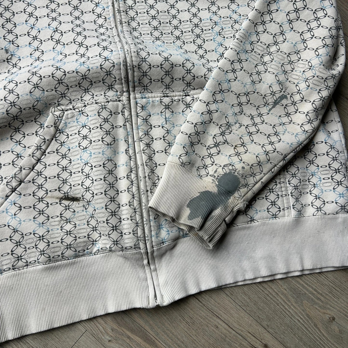 OAKLEY | Geometric Logo Thrashed Zip Up Hoodie Sweater sz XL