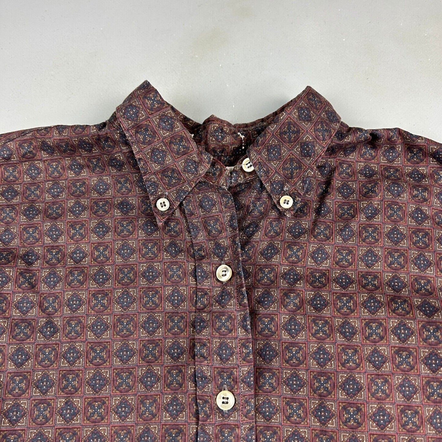 VINTAGE 70s Bonds Twin Mate Cotton Pattern Button Up Shirt sz Small Adult
