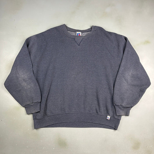 VINTAGE Russell Athletic Faded Blank Grey Crewneck Sweater sz Large Adult
