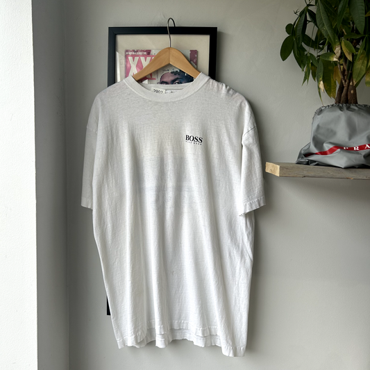 VINTAGE 1990s | Boss Hugo Boss Graphic T Shirt Sz Adult XL Single Stitch White