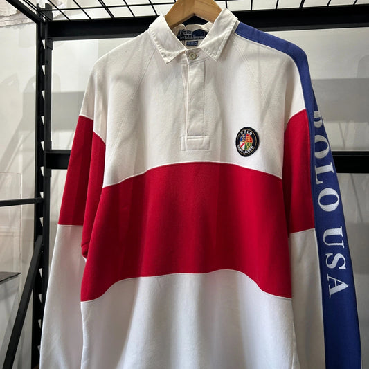 VINTAGE 1988 | Polo by Ralph Lauren Polo USA Cookie Stadium Rugby Shirt sz M