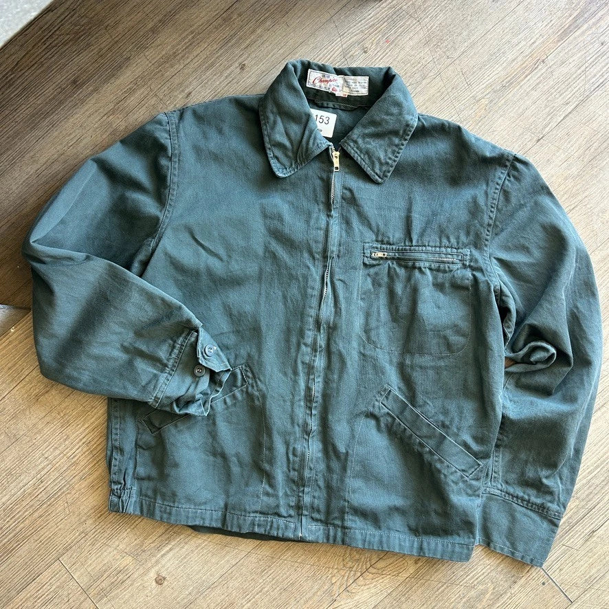 VINTAGE | Champion Teal Green Mechanic Shop Jacket sz S