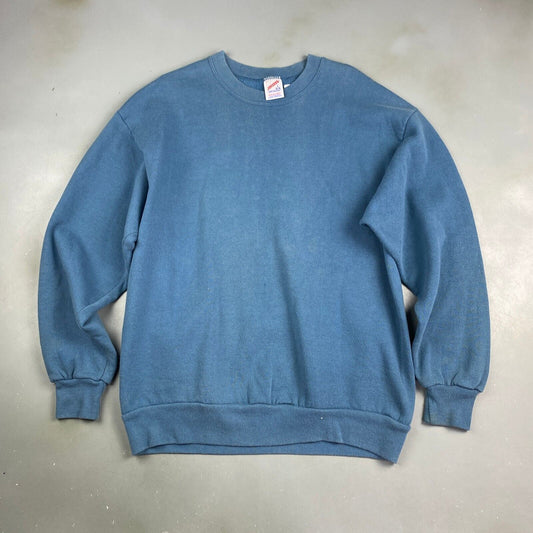 VINTAGE 90s Faded Blue Blank Crewneck Jerzees Sweater sz Large Adult