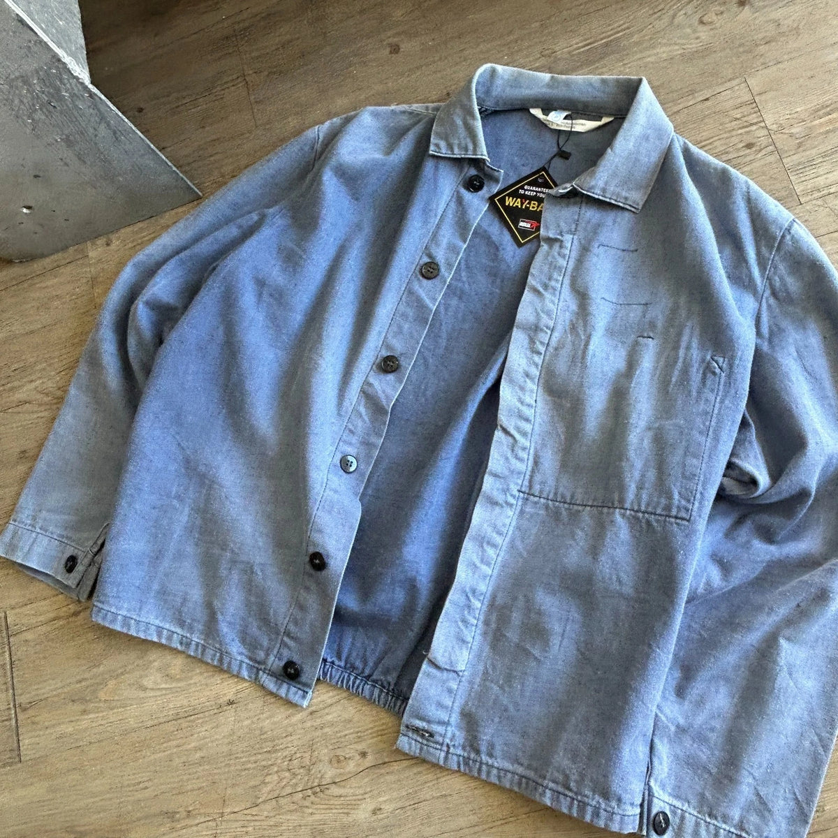 VINTAGE 1960s | French Faded Blue Workwear Chore Shirt Jacket sz 54 L
