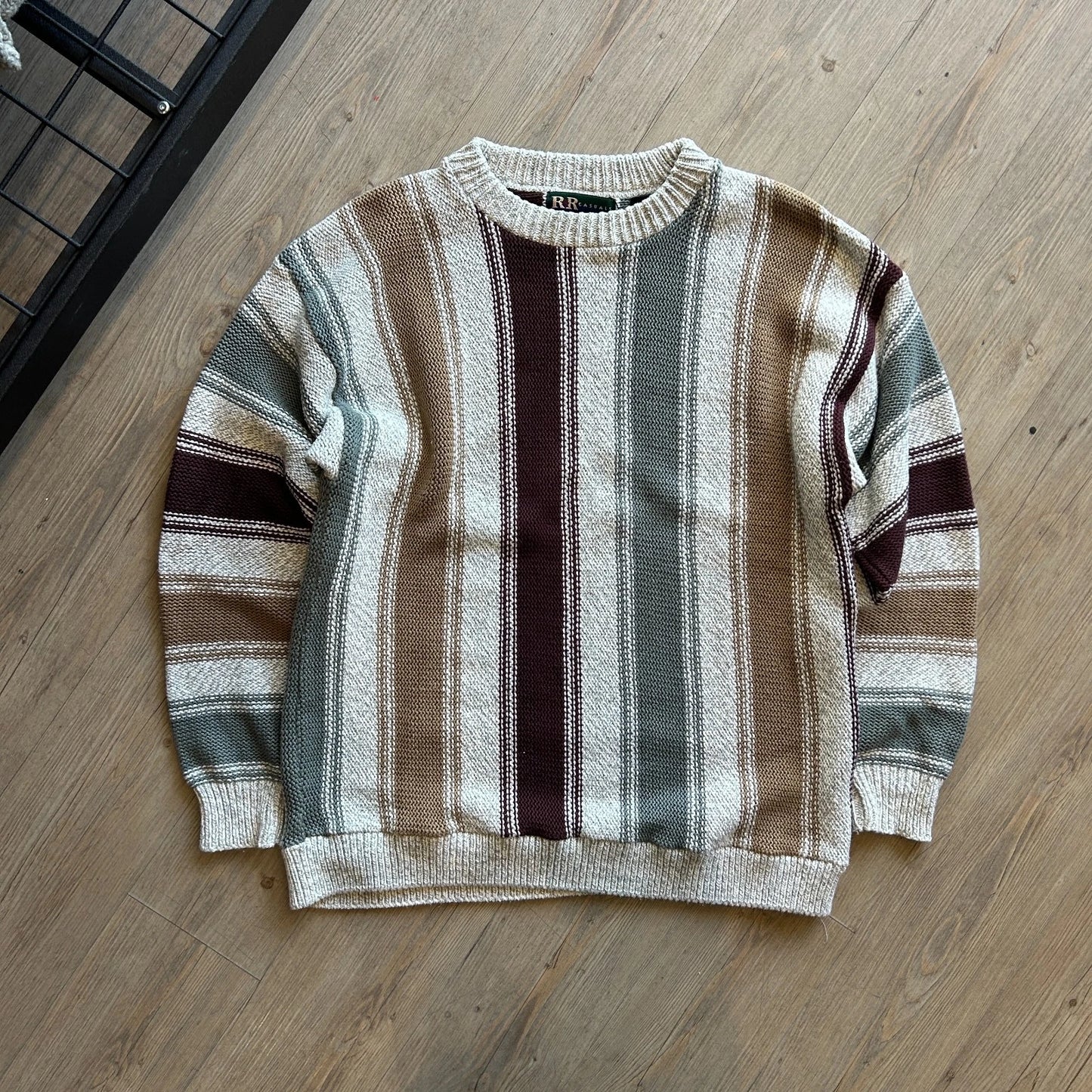 VINTAGE 90s | R&R Vertical Striped Earthtone Knit Sweater sz M