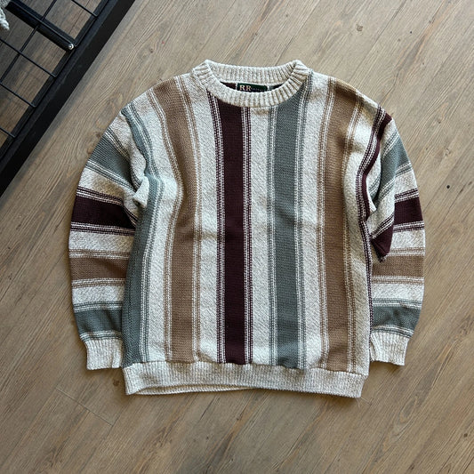 VINTAGE 90s | R&R Vertical Striped Earthtone Knit Sweater sz M