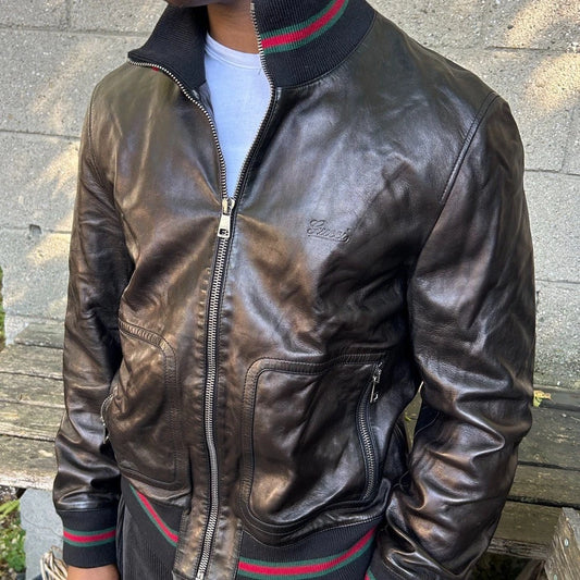 GUCCI by Tom Ford | Web Line Vintage Leather Jacket sz 56