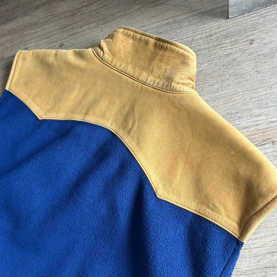 VINTAGE | Discovery Channel Leather Western Yoke Fleece Vest Jacket sz L/XL