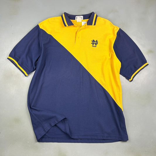 VINTAGE 90s | Notre Dame Golf Diagonal Cut Polo Shirt sz XL Adult