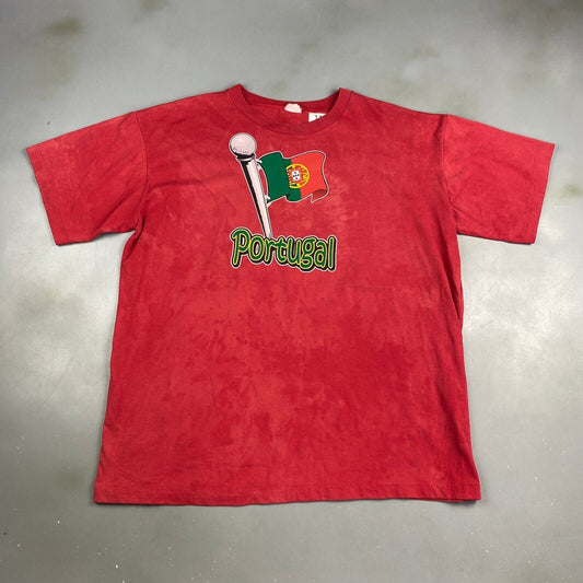 VINTAGE 90s Portugal Flag Faded Red T-Shirt sz XL Adult