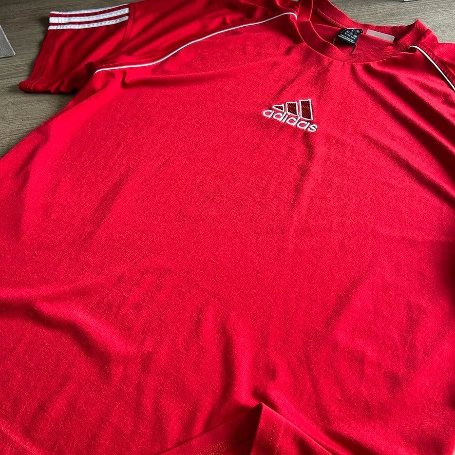ADIDAS Y2k | Centre Logo Red Running Climalite Jersey T-Shirt sz XL