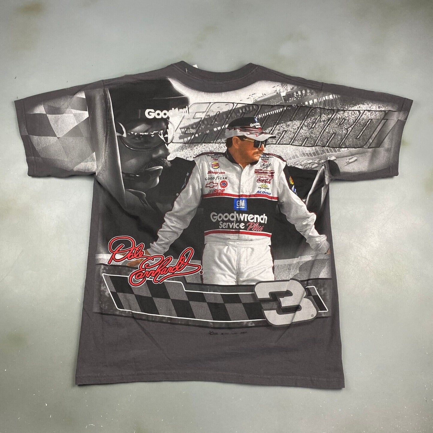 VINTAGE Dale Earnhardt Nascar All Over Print Racing T-Shirt sz Large Adult
