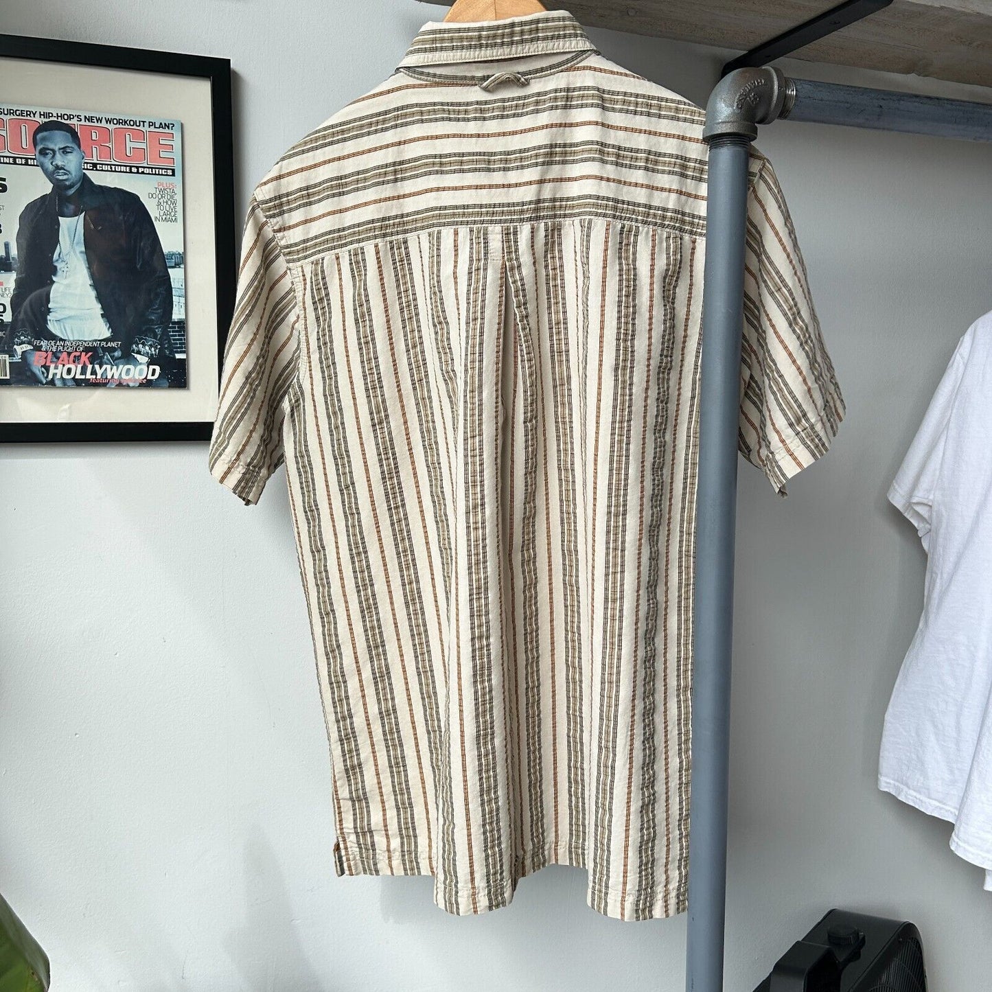 VINTAGE | B.U.M Earth-tone Striped Short Sleeve Button Down Shirt sz M