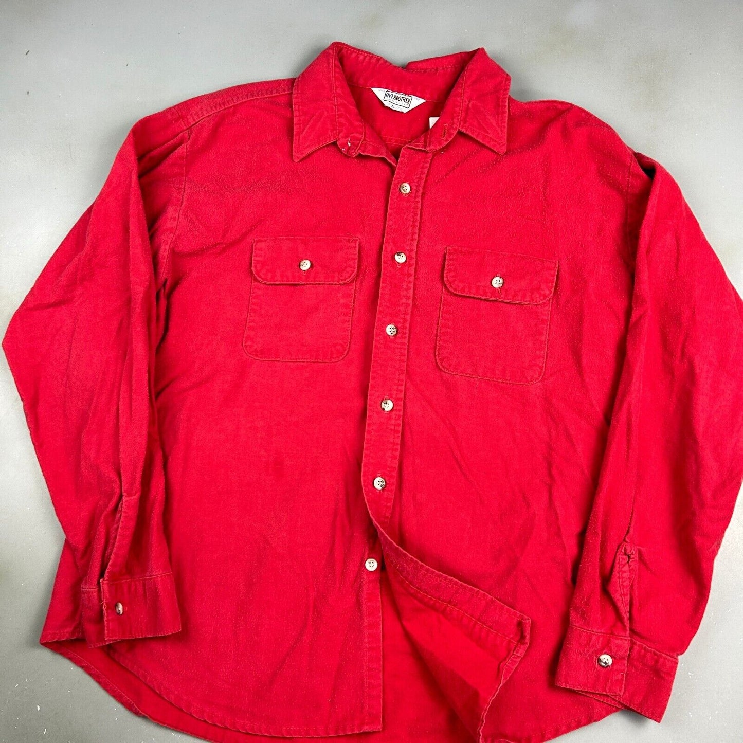 VINTAGE 90s Five Brother Red Chamois Cloth Button Up Shirt sz XL Adult