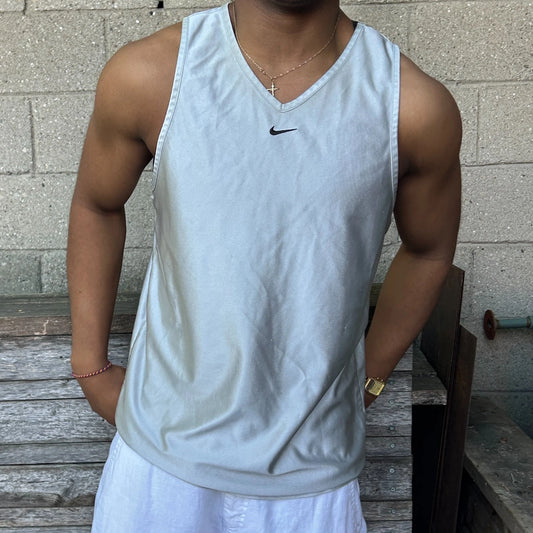 1990s | NIKE Mid Swoosh Silver Sleeveless Jersey Shirt sz L
