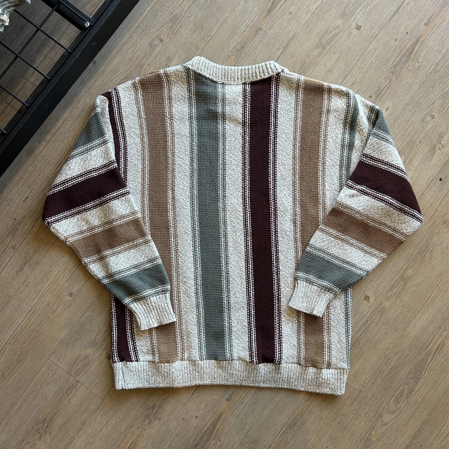 VINTAGE 90s | R&R Vertical Striped Earthtone Knit Sweater sz M