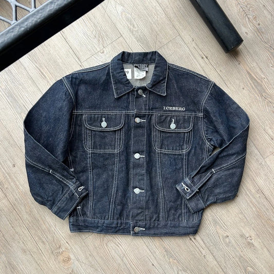 VINTAGE | Iceberg History Dark Indigo Denim Trucker Jacket sz 14 XS/S
