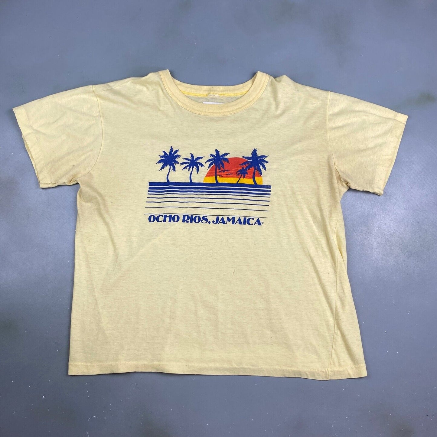 VINTAGE 70s/80s Ocho Rios Jamaica Light Yellow T-Shirt sz Large Men Adult