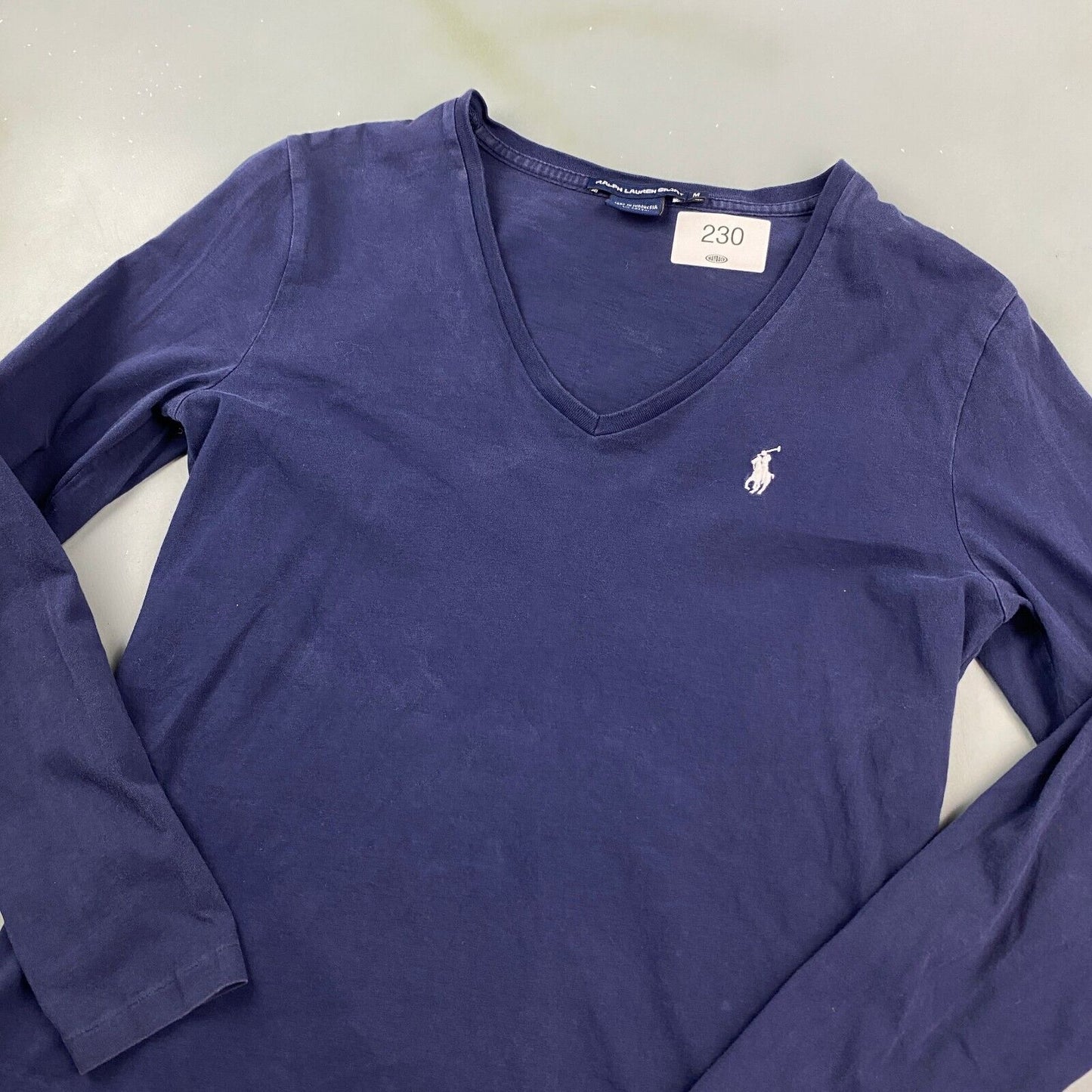 VINTAGE Ralph Lauren Sport V-neck Long Sleeve T-Shirt sz Medium Womens