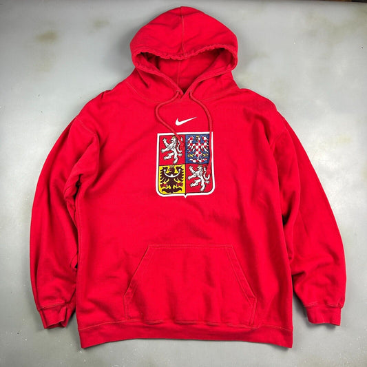 VINTAGE | NIKE Mid Swoosh Football Red Hoodie Sweater sz XL Adult