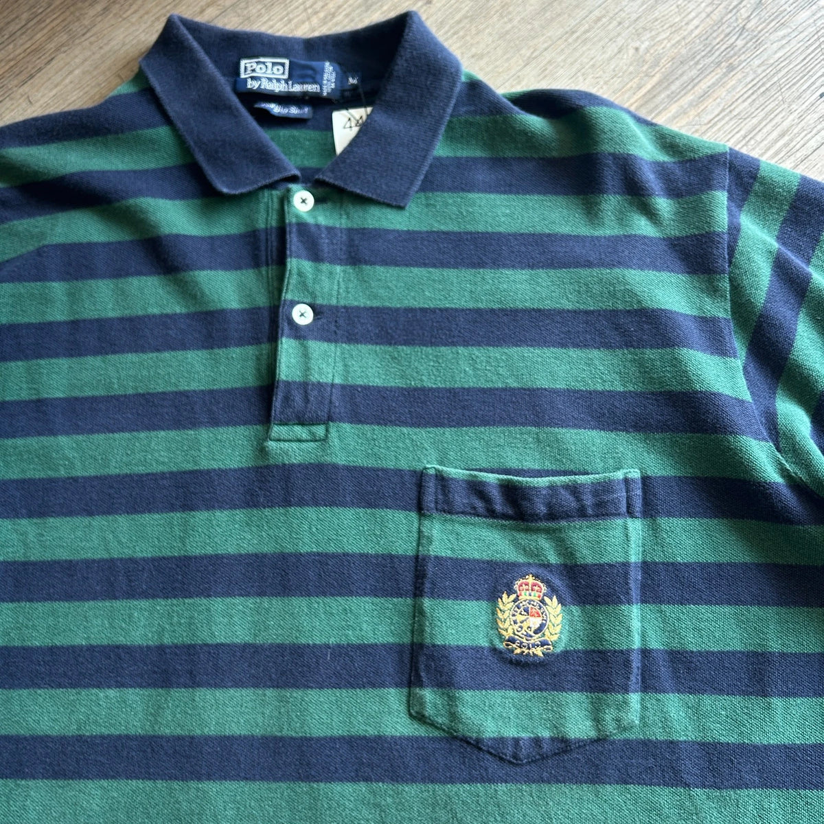 1990s | POLO Crest Ralph Lauren Striped Pocket Polo Shirt sz XL