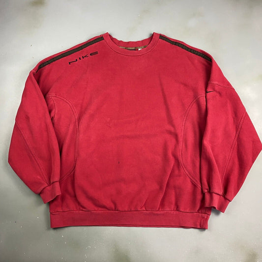VINTAGE 90s NIKE Embroidered Logo Red Tech Crewneck Sweater sz XL Adult