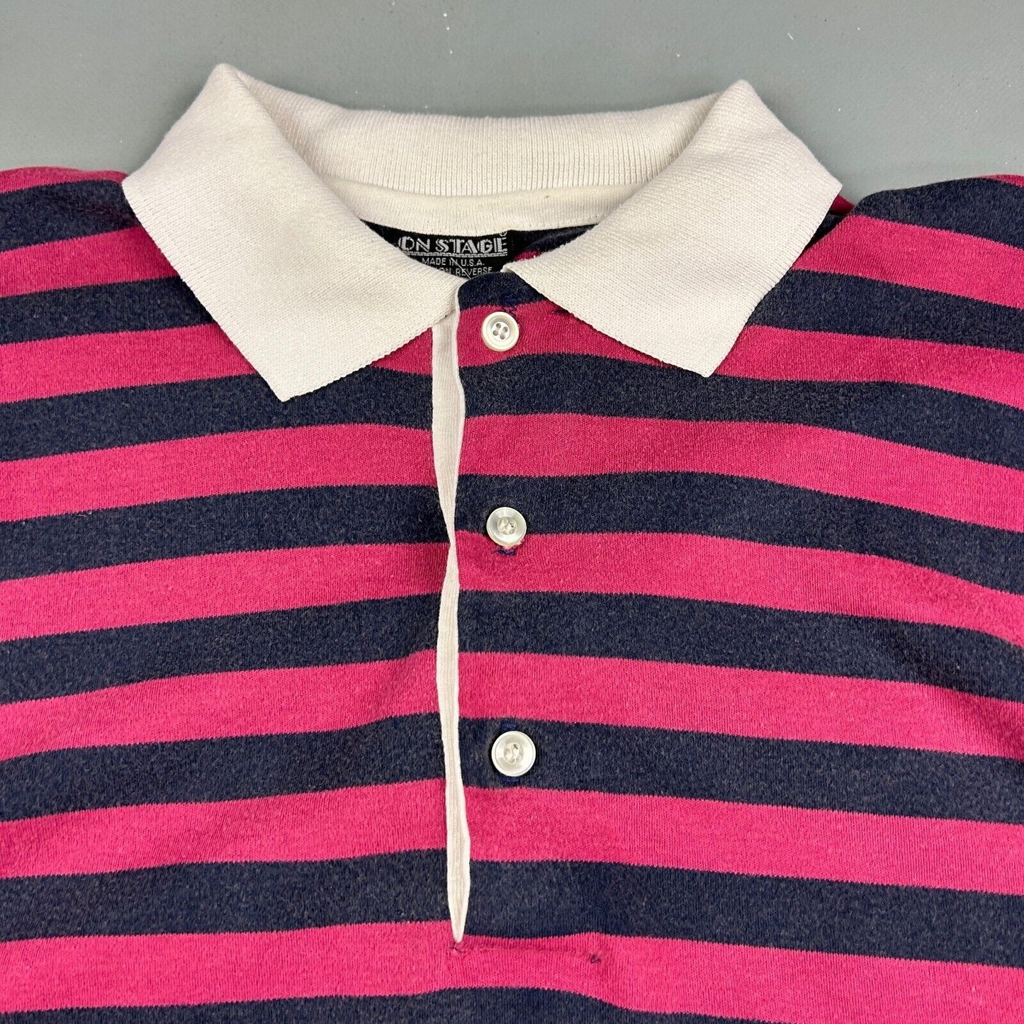 VINTAGE 90s On Stage Striped Polo Shirt sz M - L Adult